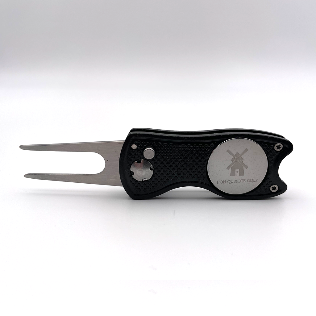 Don Quixote Golf Foldable Divot Repair Tool with Magnetic Ball Marker and Pop-up Button